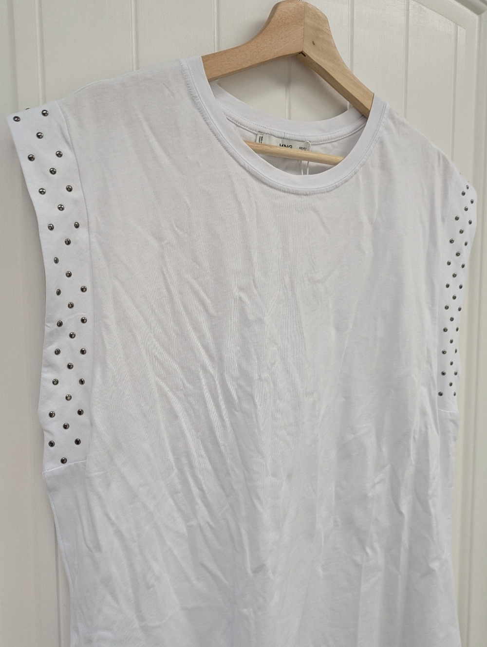 Mango White Sleeveless Tee with Silver Studs